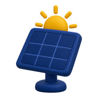 Solpanel med sol bakom